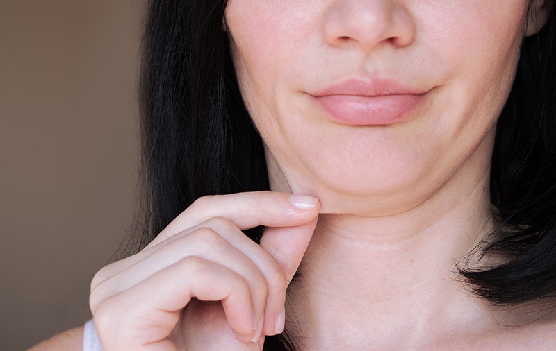 semaglutide treatment patient model pulling her skin